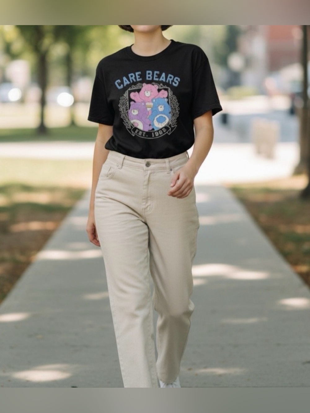 Care Bears Black T-Shirt with Purple and Blue Graphic - Size XS